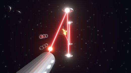 Attacker point-of-view Blender render, laser pattern compressed into an A shape
