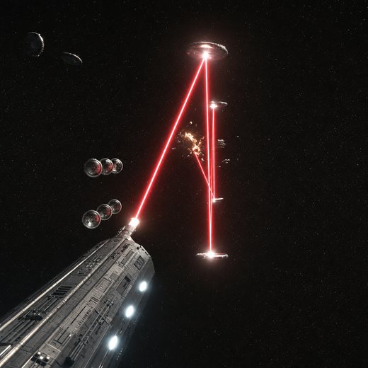 Cinematic repaint from the attacker's point of view, dramatic A-shaped laser pattern