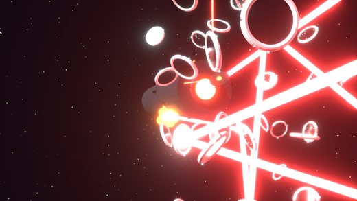Another close Blender angle inside the dense drone board with the laser and explosion visible